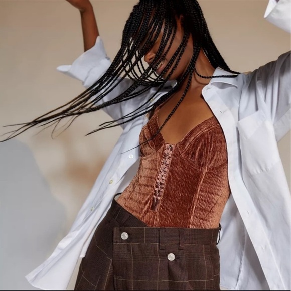 Bodysuit Urban Outfitters Velvet Plisse Bodycon Small Pink Underwire Boning - Picture 8 of 16